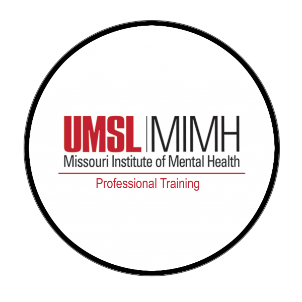 Logo of Missouri Institute of Mental Health Professional Training, showcasing bold red UMSL text and black MIMH letters, with the institute’s name elegantly displayed below. All elements are encircled in a sleek black border.