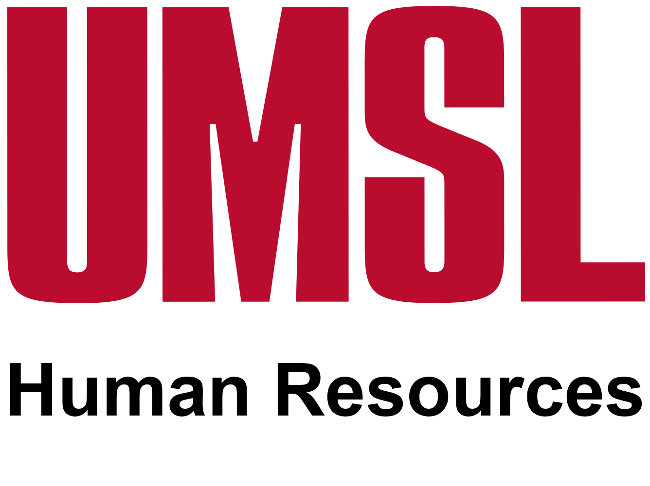 The logo showcases bold red letters spelling UMSL, prominently displayed above the classic black text of Human Resources.